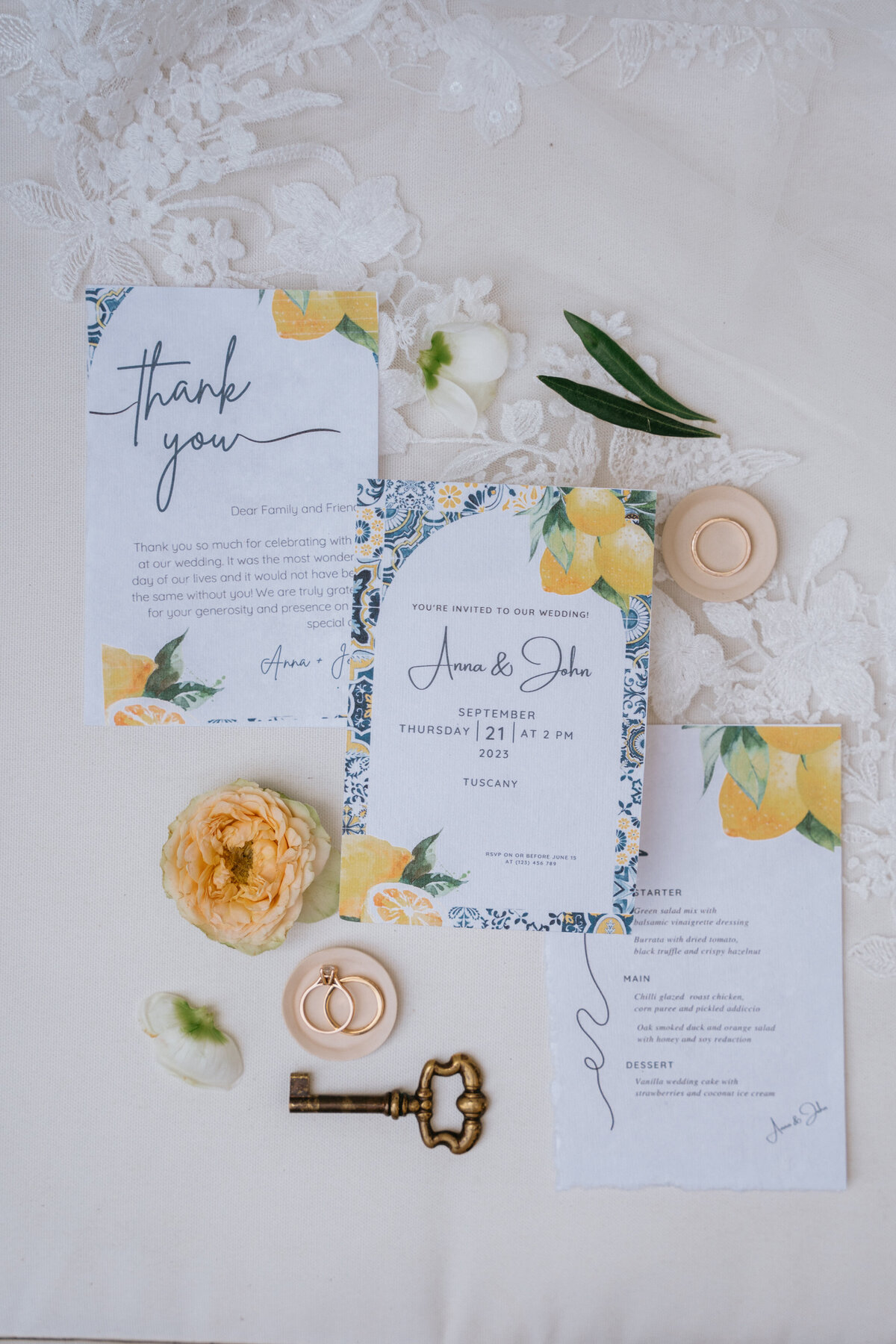 Wedding stationary in Tuscany such as invitations and thank you cards