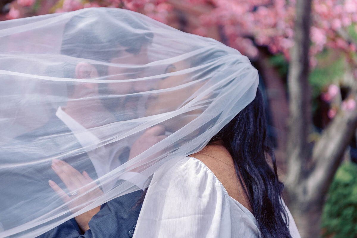 Beacon Hill Boston Elopement kiss with veil