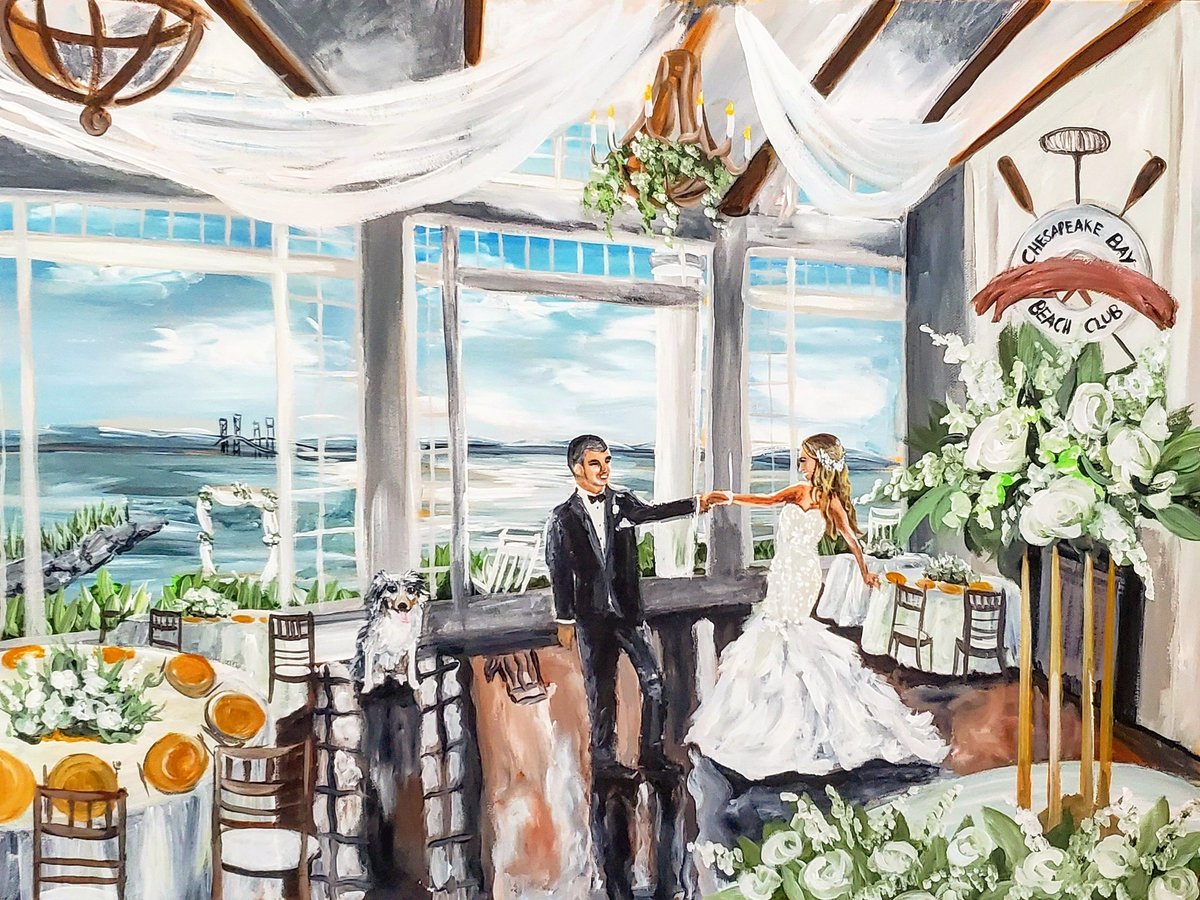 Chesapeake Bay Beach Club wedding reception live painting by Brittany Branson