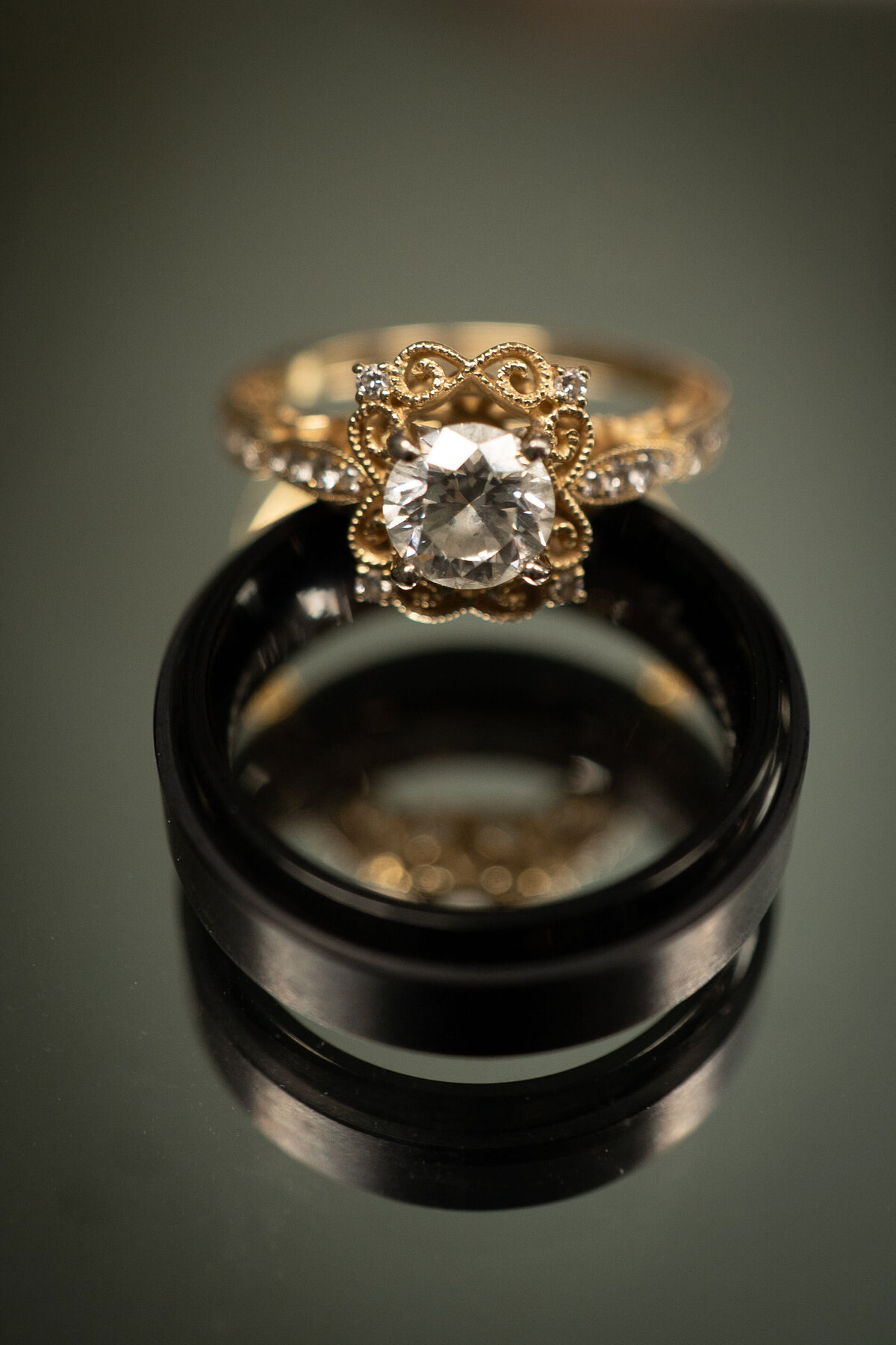 photo of a wedding ring during bridal getting ready photos