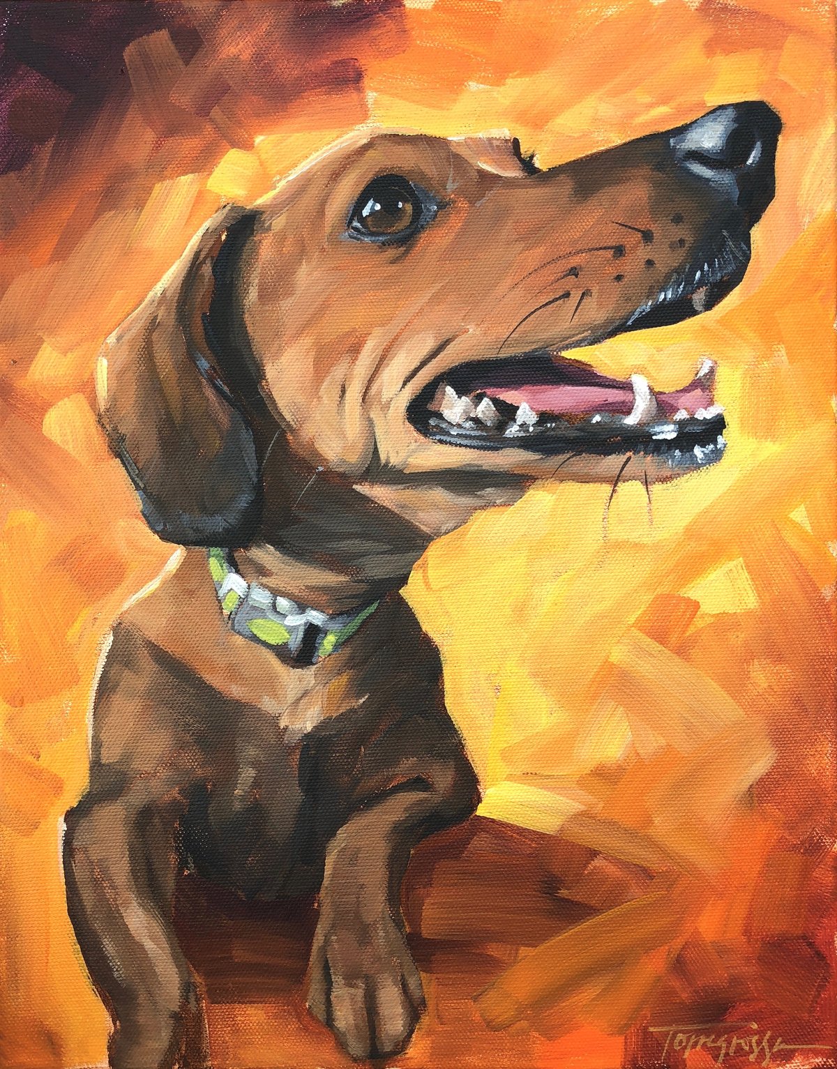 custom pet portrait brown dog smiling
