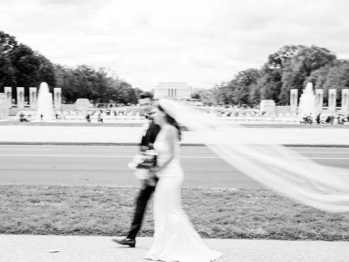 Blurred black and white image in front of washington DC national mall