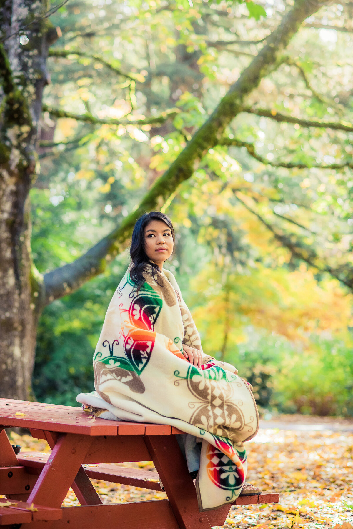 senior girl in native blanket