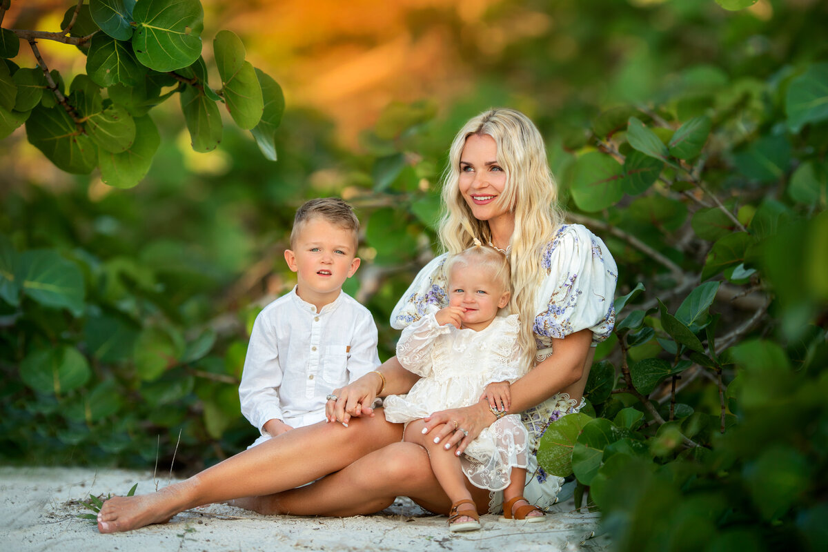 Beautiful stylish blond mom with her son and daughter in Naples Florida