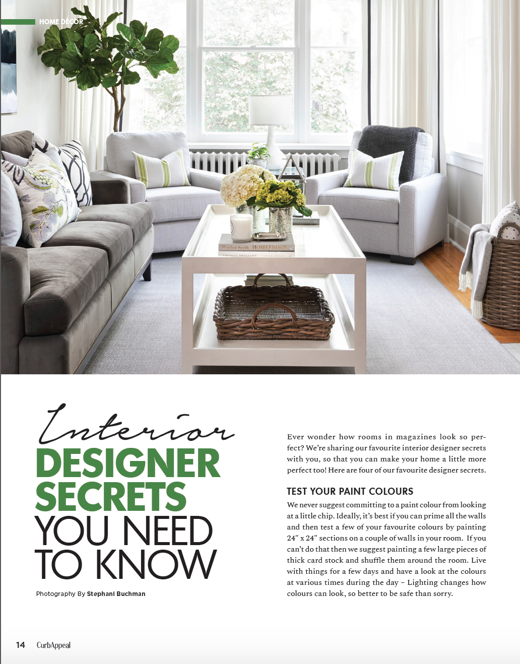 Interior Designer secrets article in Curb Appeal Magazine - Toronto West