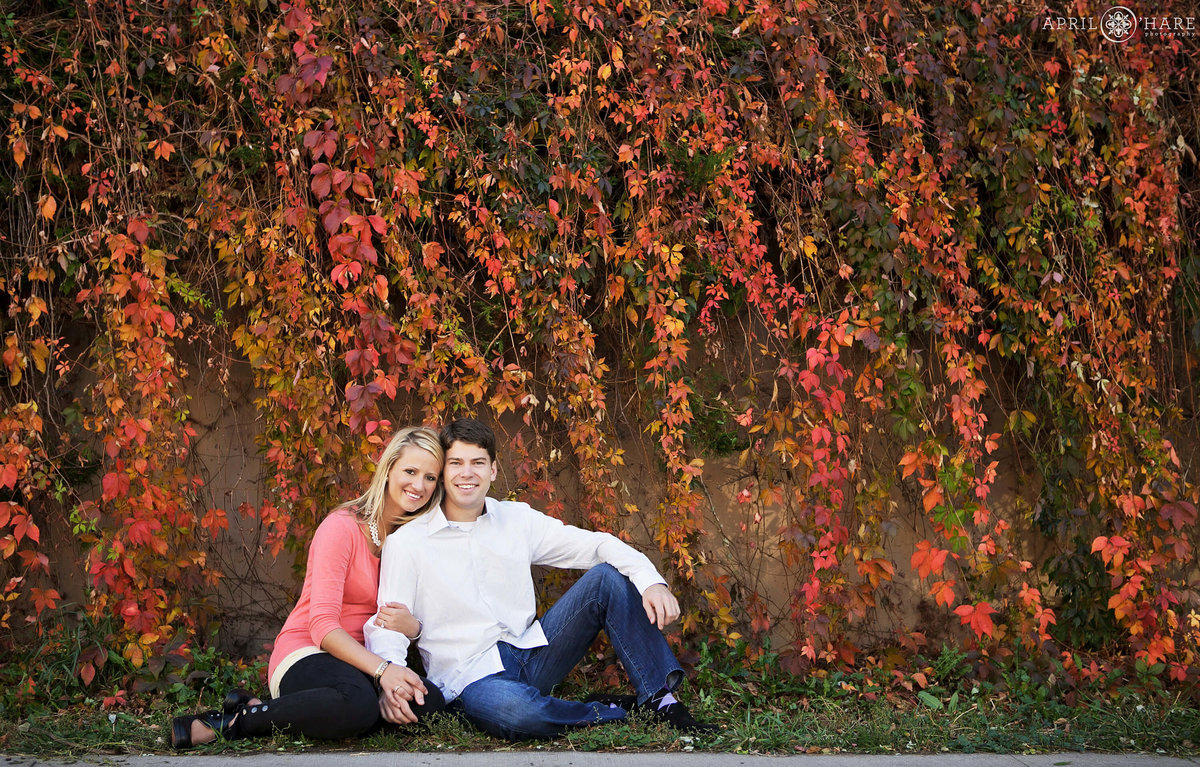 Beautiful Fall Color Engagement photography along Cherry Creek Bike Path in Denver CO