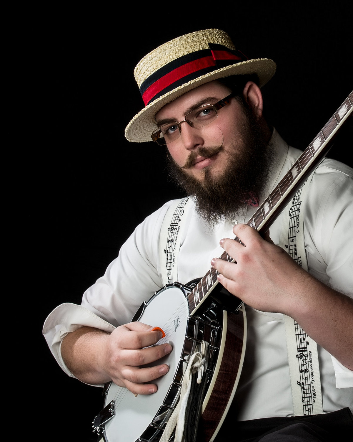 professional banjo player head shot in studio