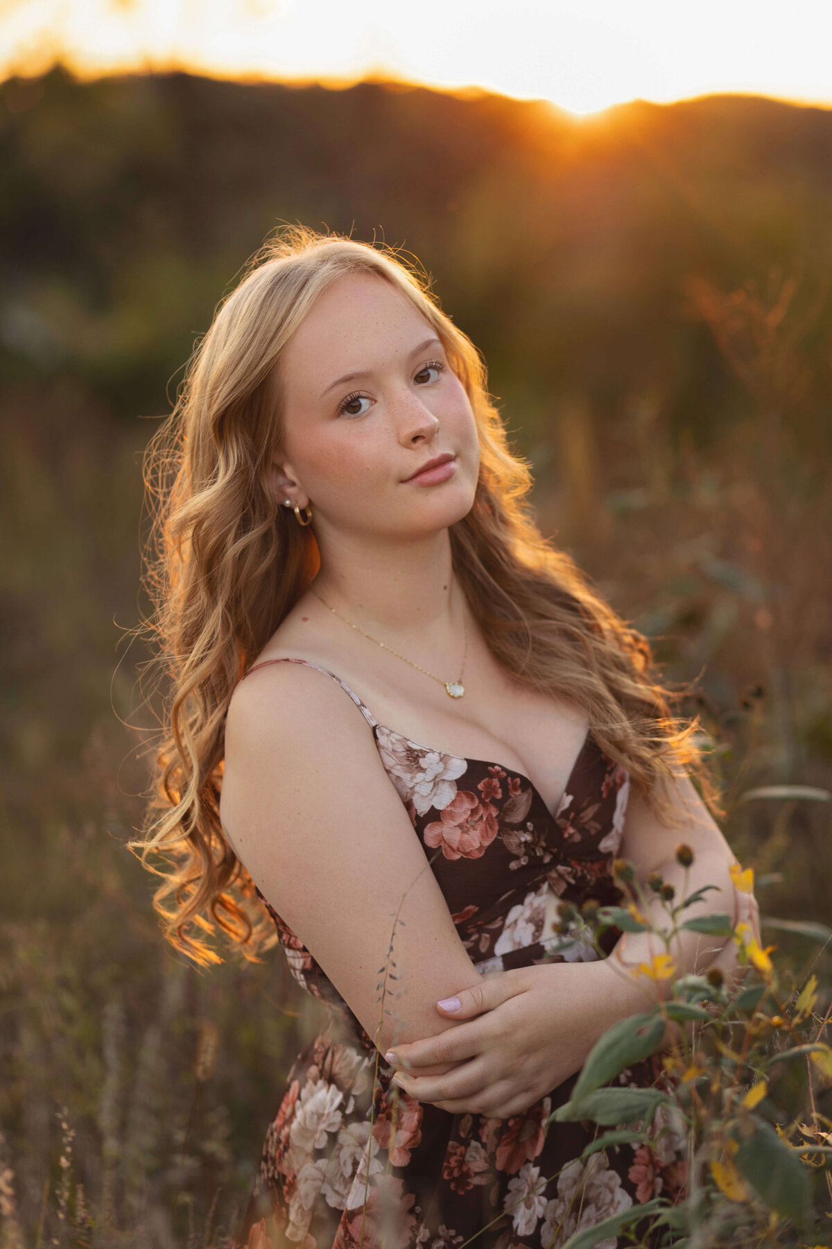 girl with long hair at sunset
