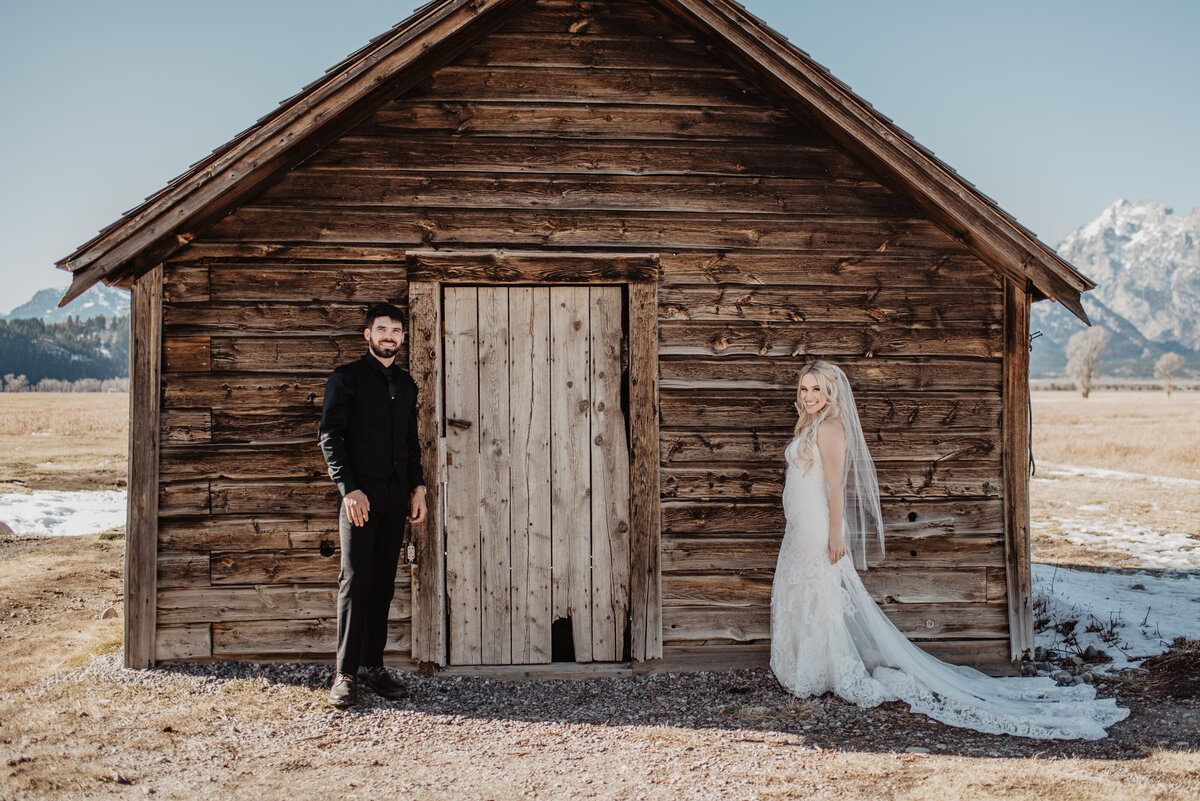 Jackson Hole Photographers capture bride and groom standing together