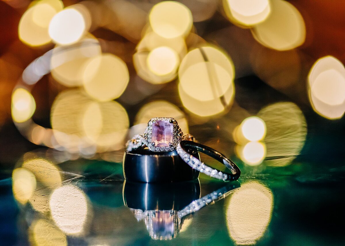 wedding rings with sparkling light at DIsney's Living Seas reception