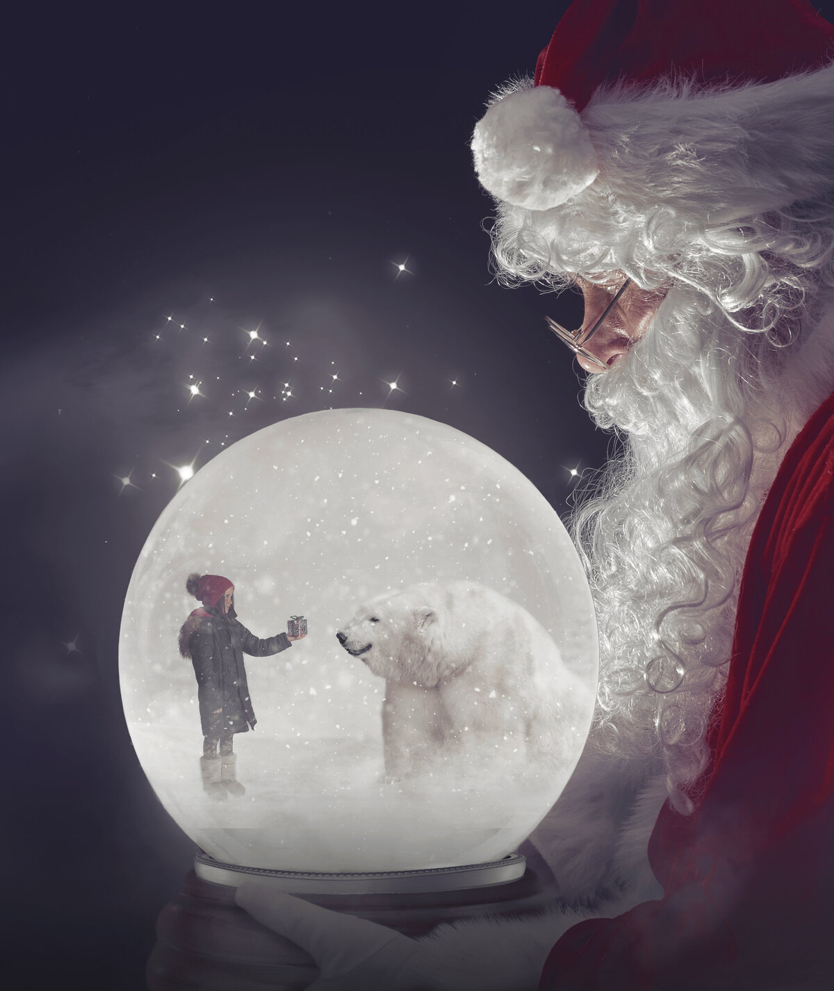 Santa Holding Snow Globe Tara Mapes copy