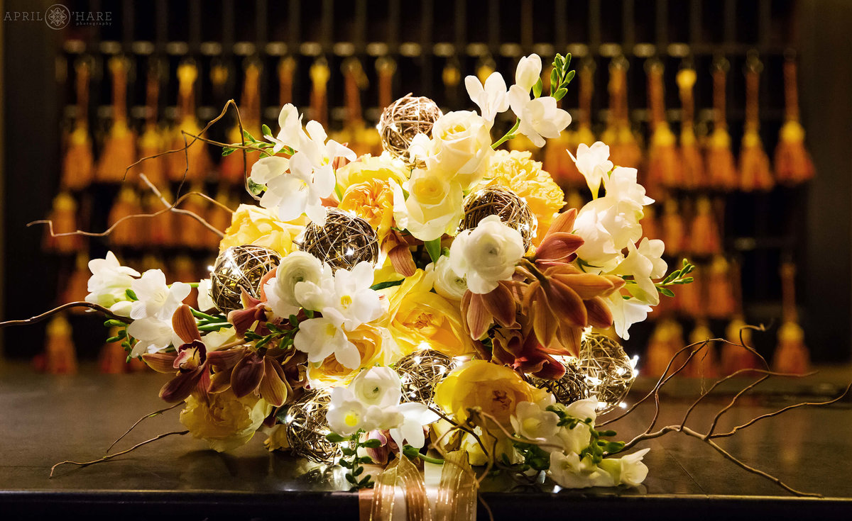 Glowing bridal bouquet at the Oxford Hotel for a styled shoot in Colorado