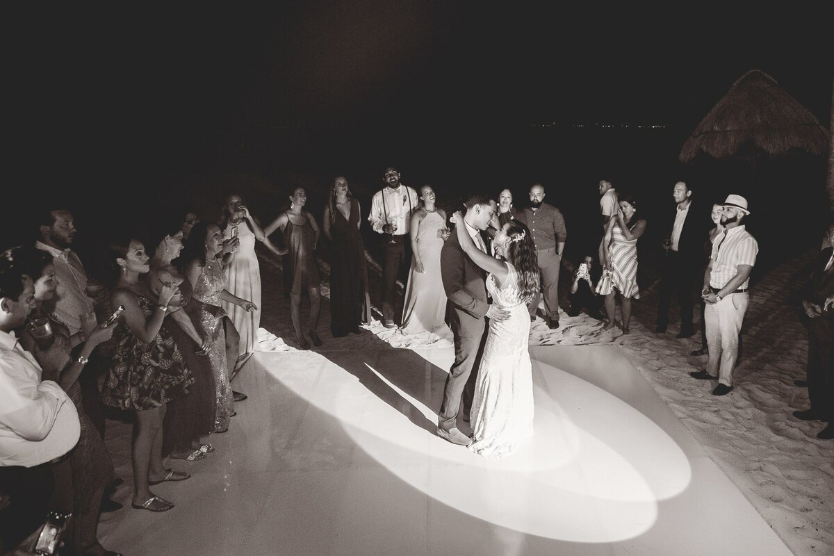 Bride and groom's first dance at wedding in Cancun