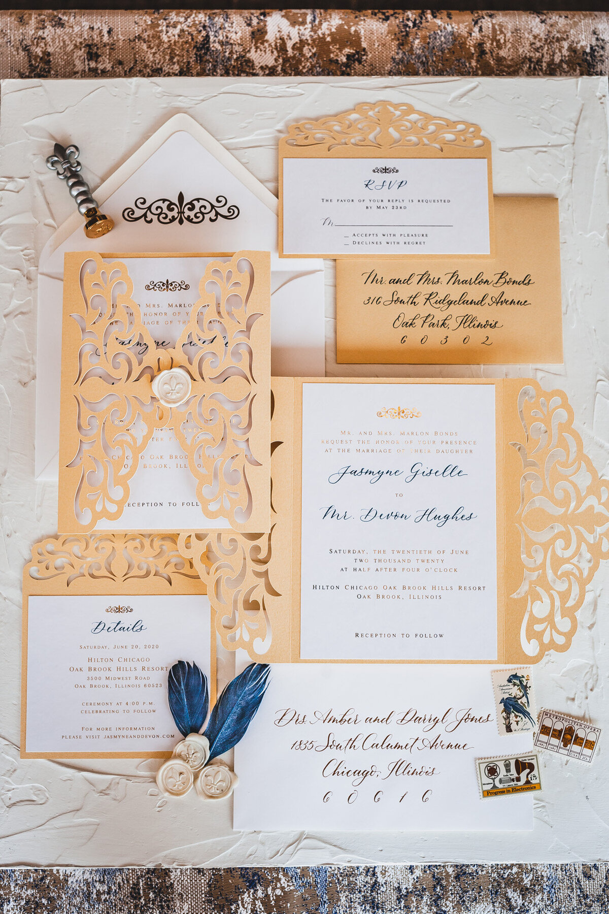 Wedding invitation details with wax seal