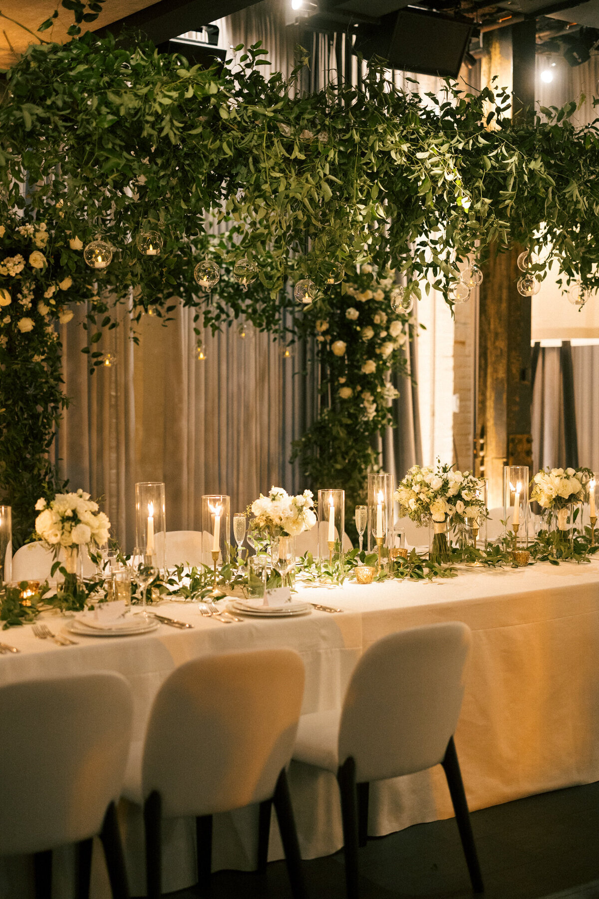 A candlelit wedding reception decor photo at the Dalcy in Chicago