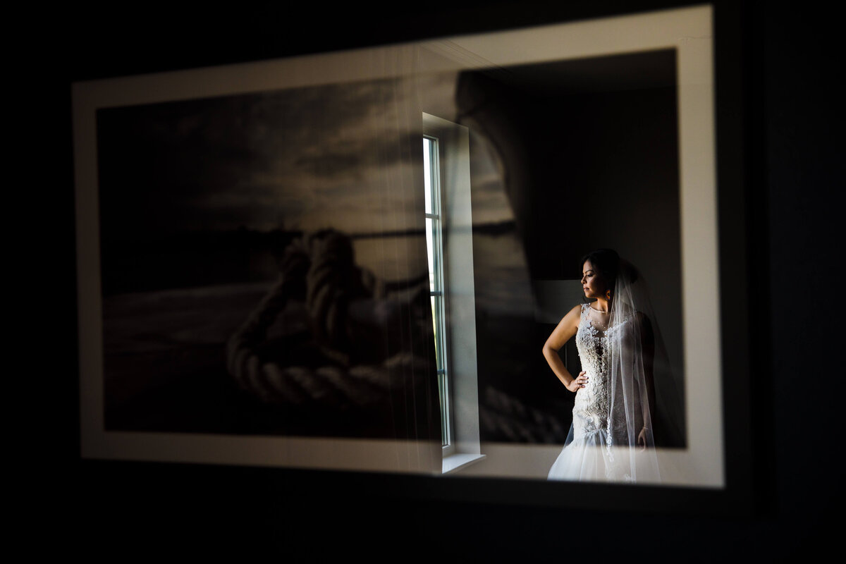 Bride in mirror reflection portrait at San Diego wedding