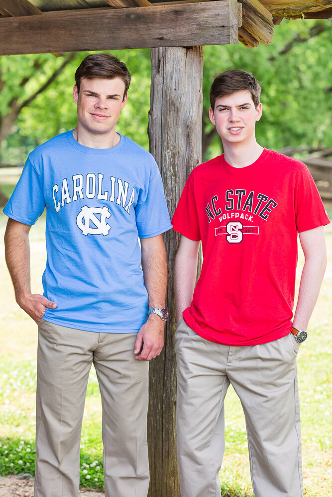 College reveal photo session for UNC Chapel Hill and NC State.