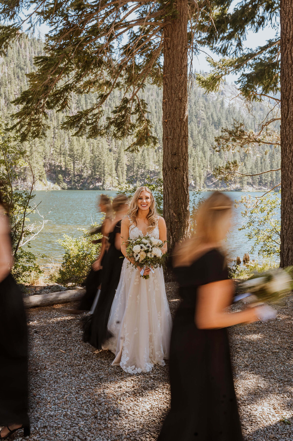 A bridal party photo at a wedding at Sardine Lake, Tahoe.