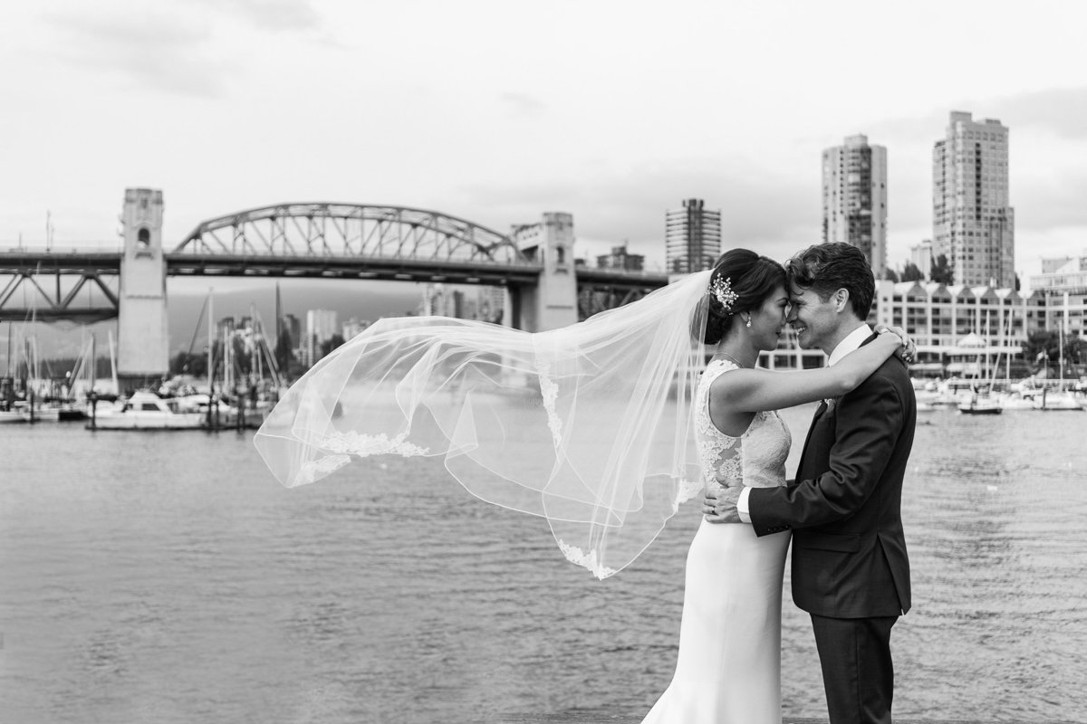 Bridges Restaurant wedding as bride and groom hold each other
