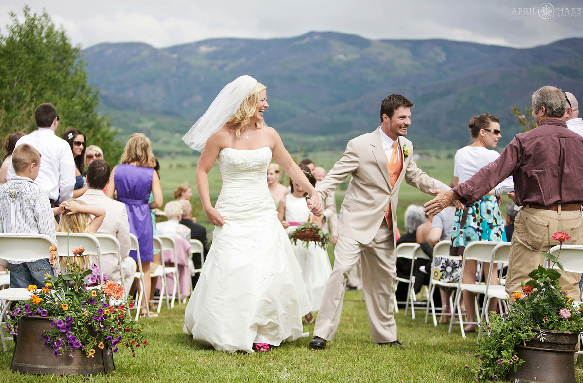 High five after Steamboat Springs Wedding Ceremony in Colorado