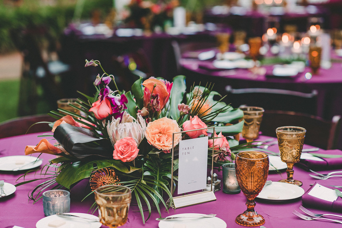 tropical floral centerpiece garden wedding