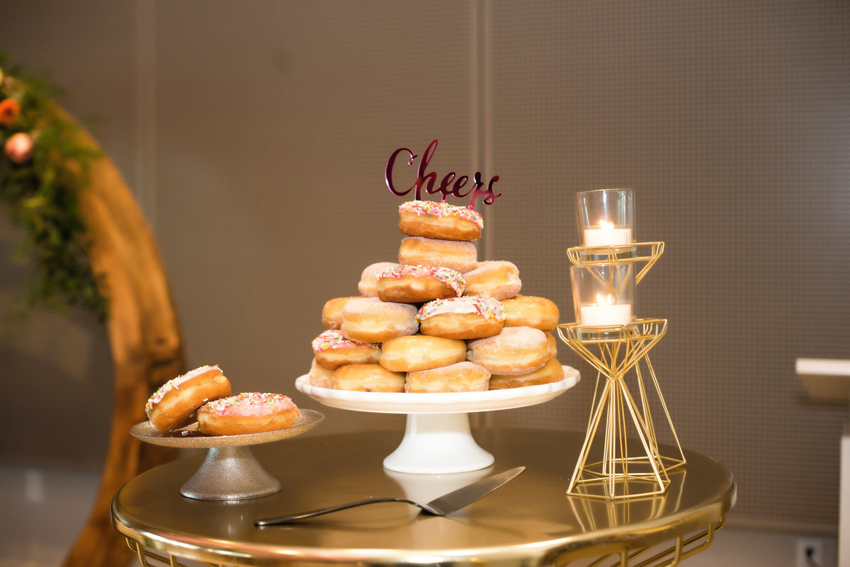 wedding donut display cheers cake topper