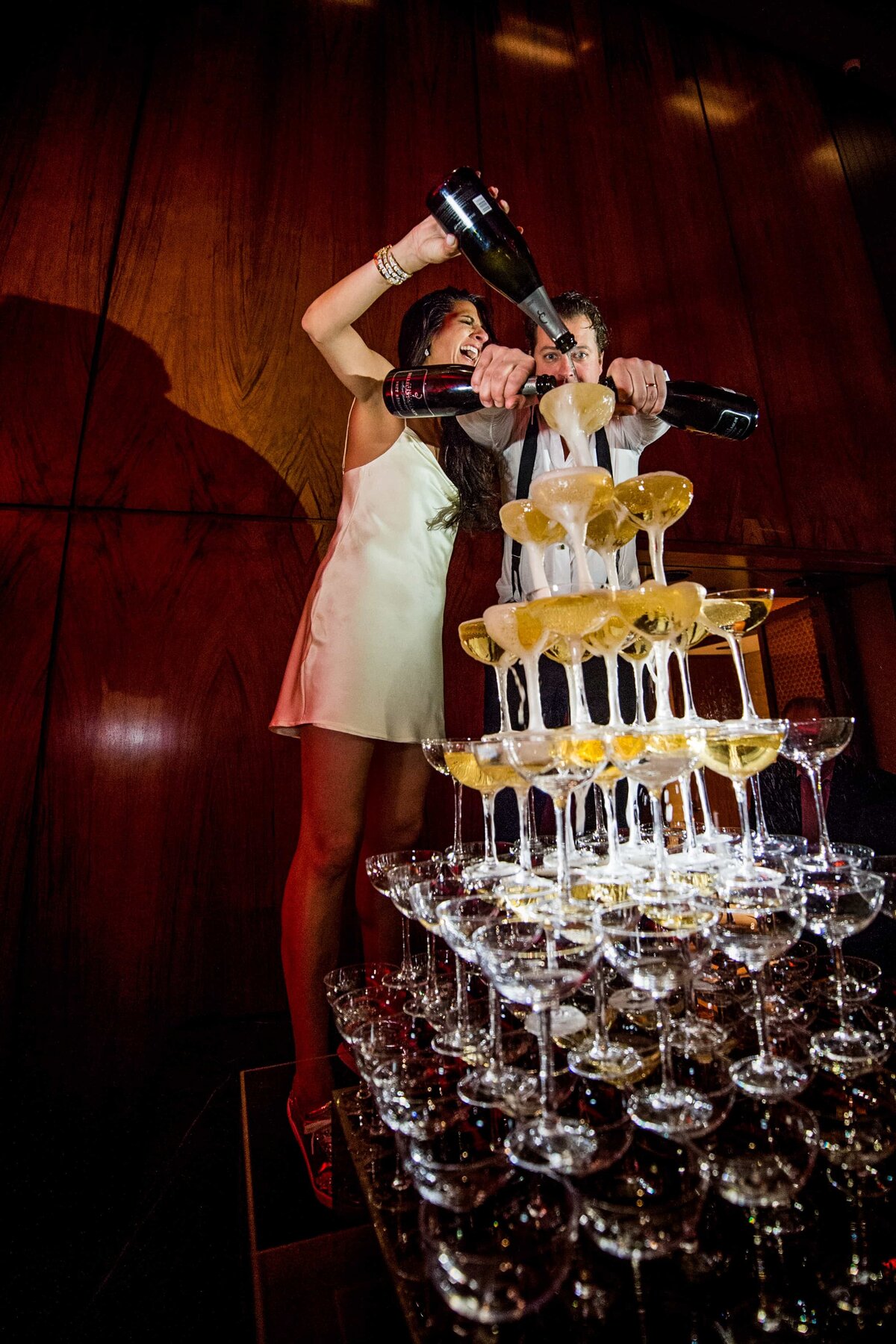 Bride and Groom with Champagne Tower
