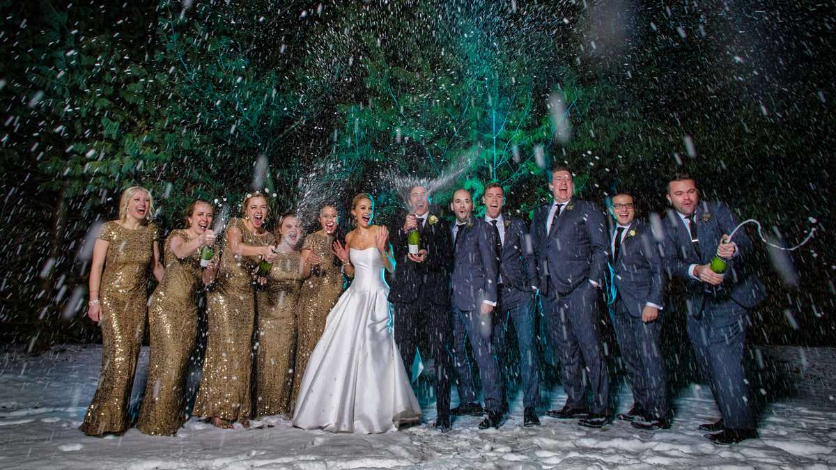 Champagne Shower at Wedding in the Winter