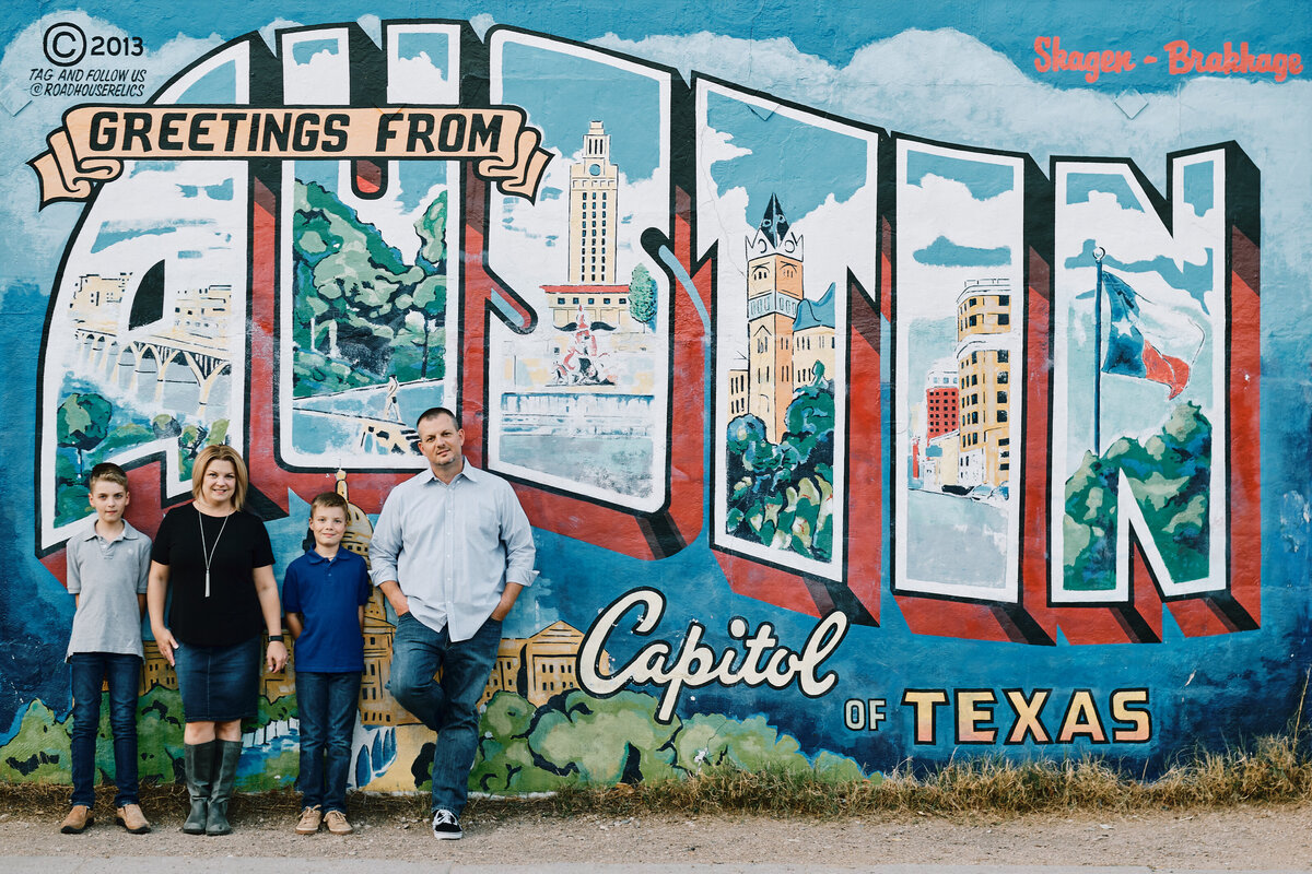 Family Portrait in front of Austin Mural