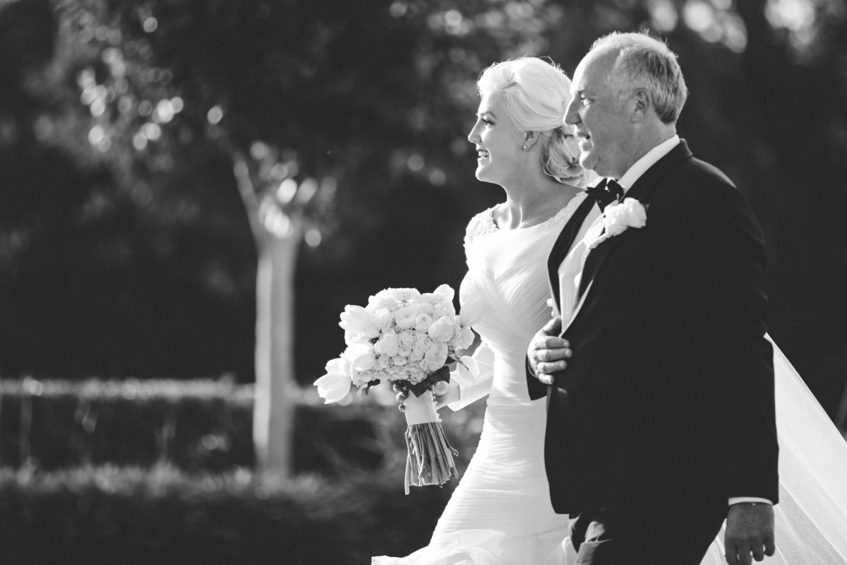 bride with her father black and white