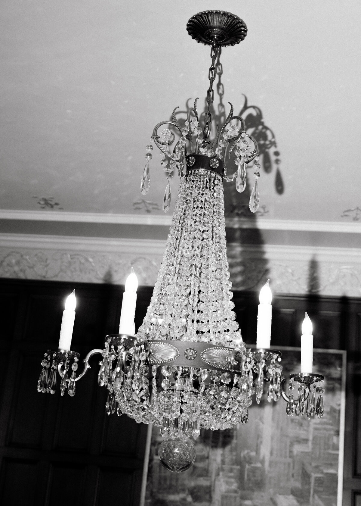 Draping down the historic museum of Philbrook sits 5 euro inspired chandeliers.