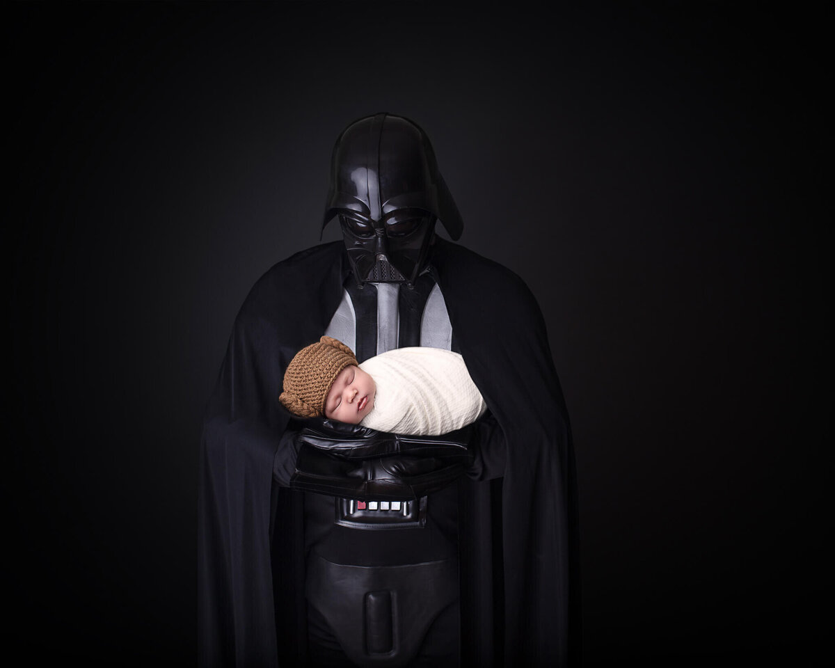 Newborn baby in Darth Vader newborn digital composite.