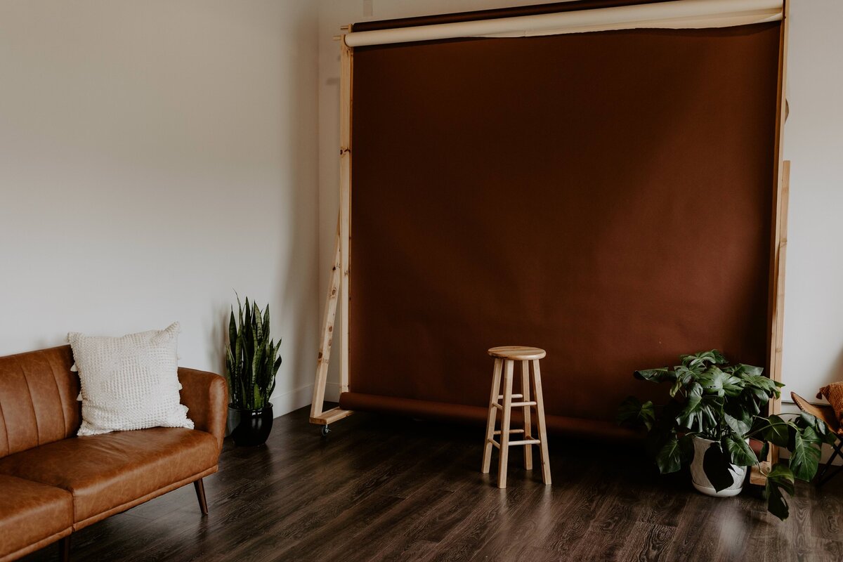 photography studio with a brown backdrop