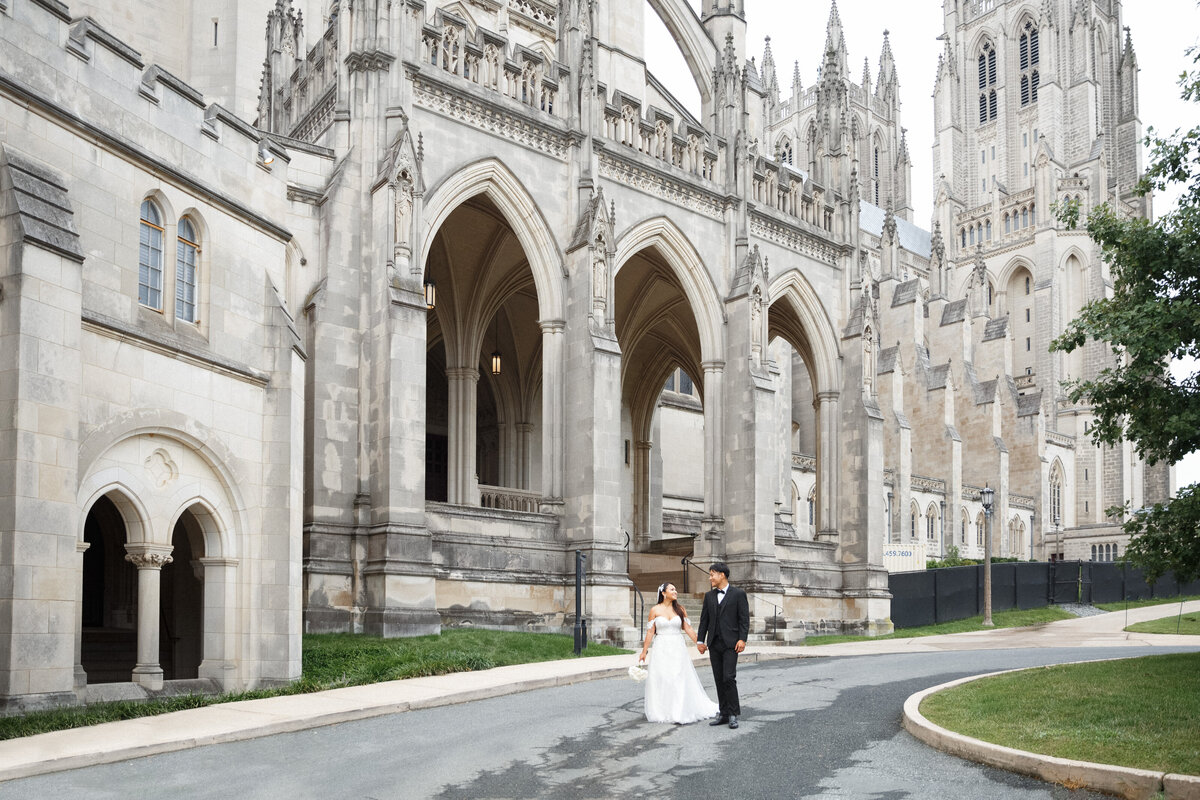 marvelous bride and groom holding hands in breathtaking church wedding professional photographer The St. Regis Washington, D.C.