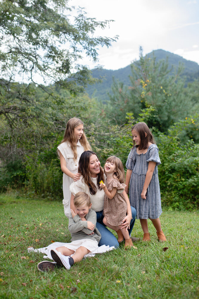 Family session located outside near the mountains