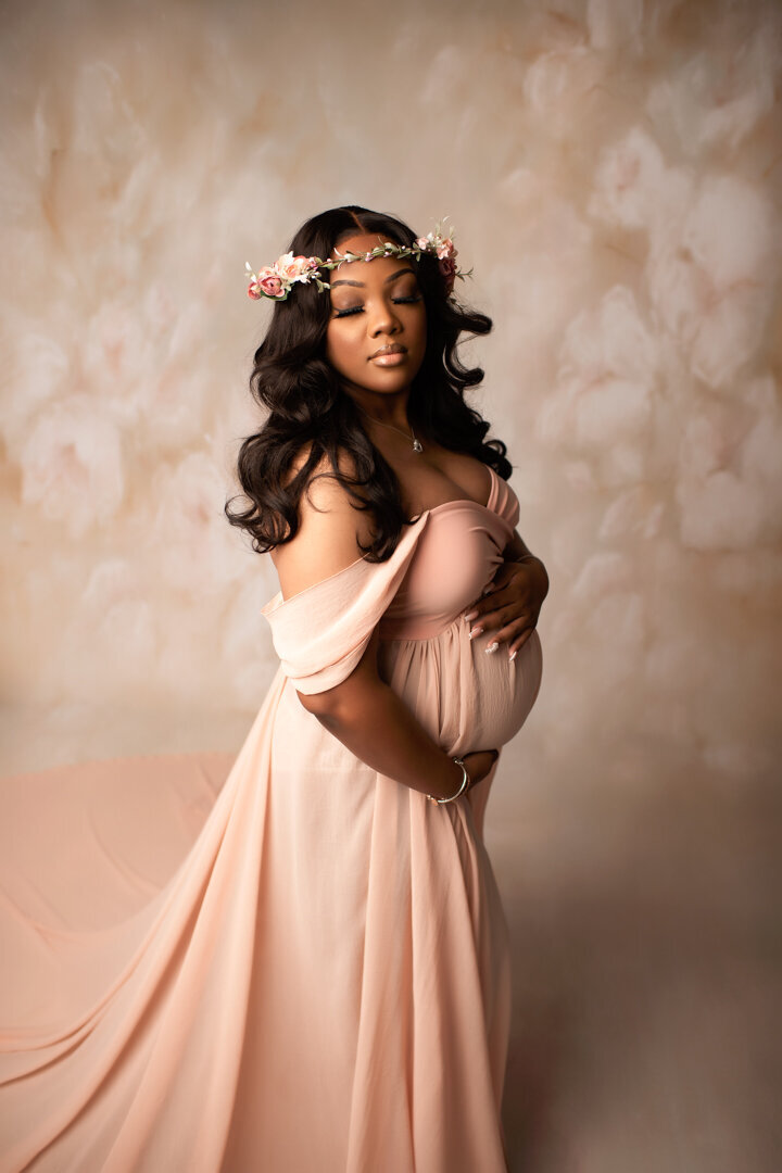 Grand Rapids Maternity Photography Studio Session with Flower Crown By For The Love Of Photography