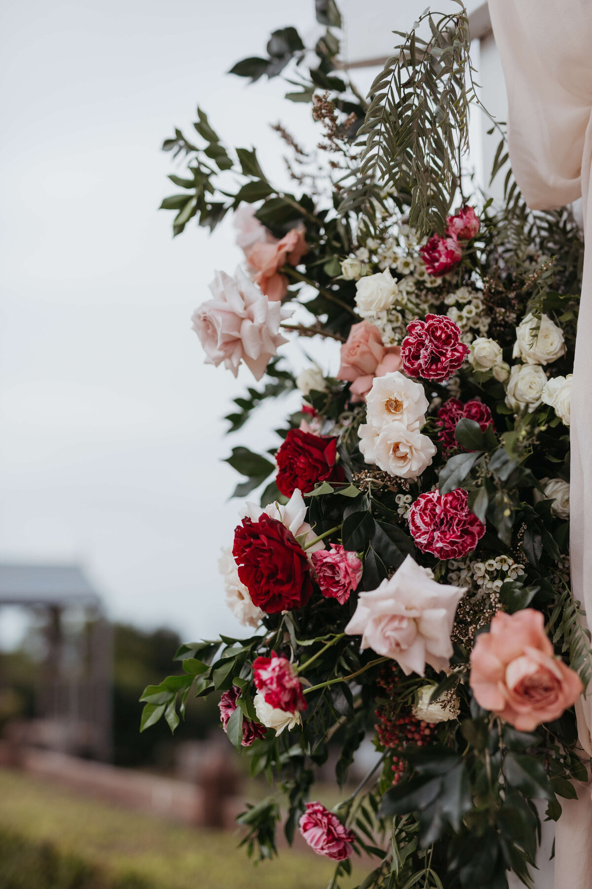 blush and rasberry wedding flowers