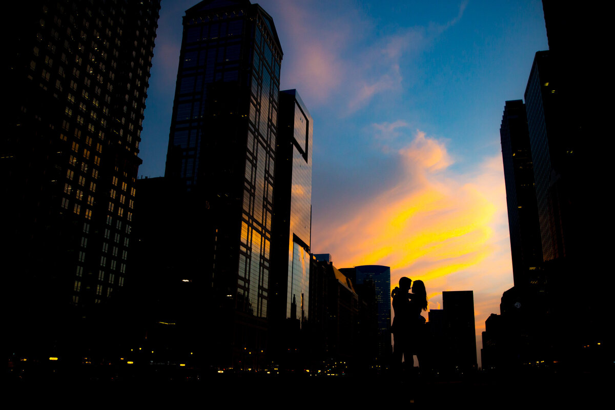 downtown-engagement-session-sunset-silhouette