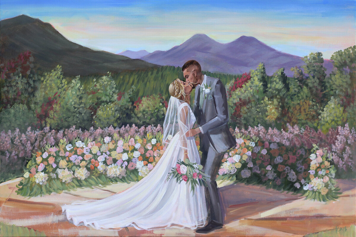 painting with bride and groom