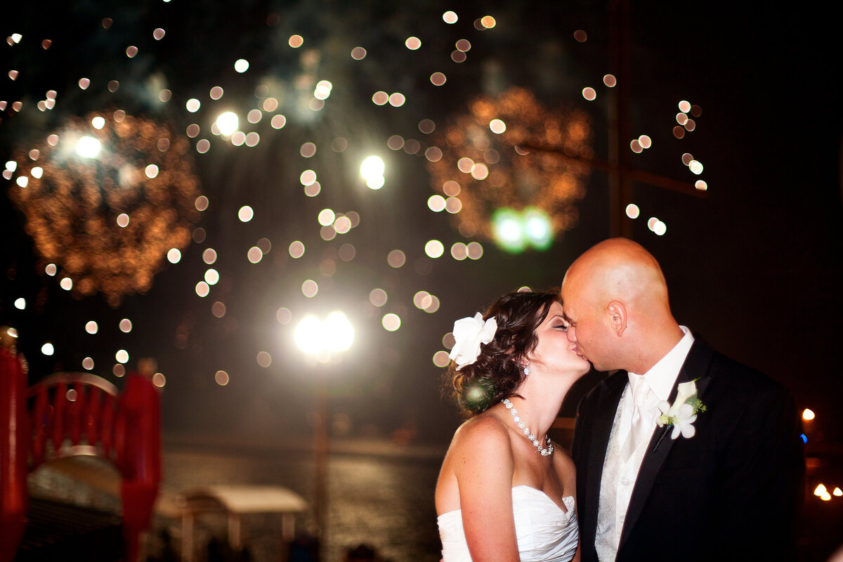 A wedding kiss during the navy pier fireworks.