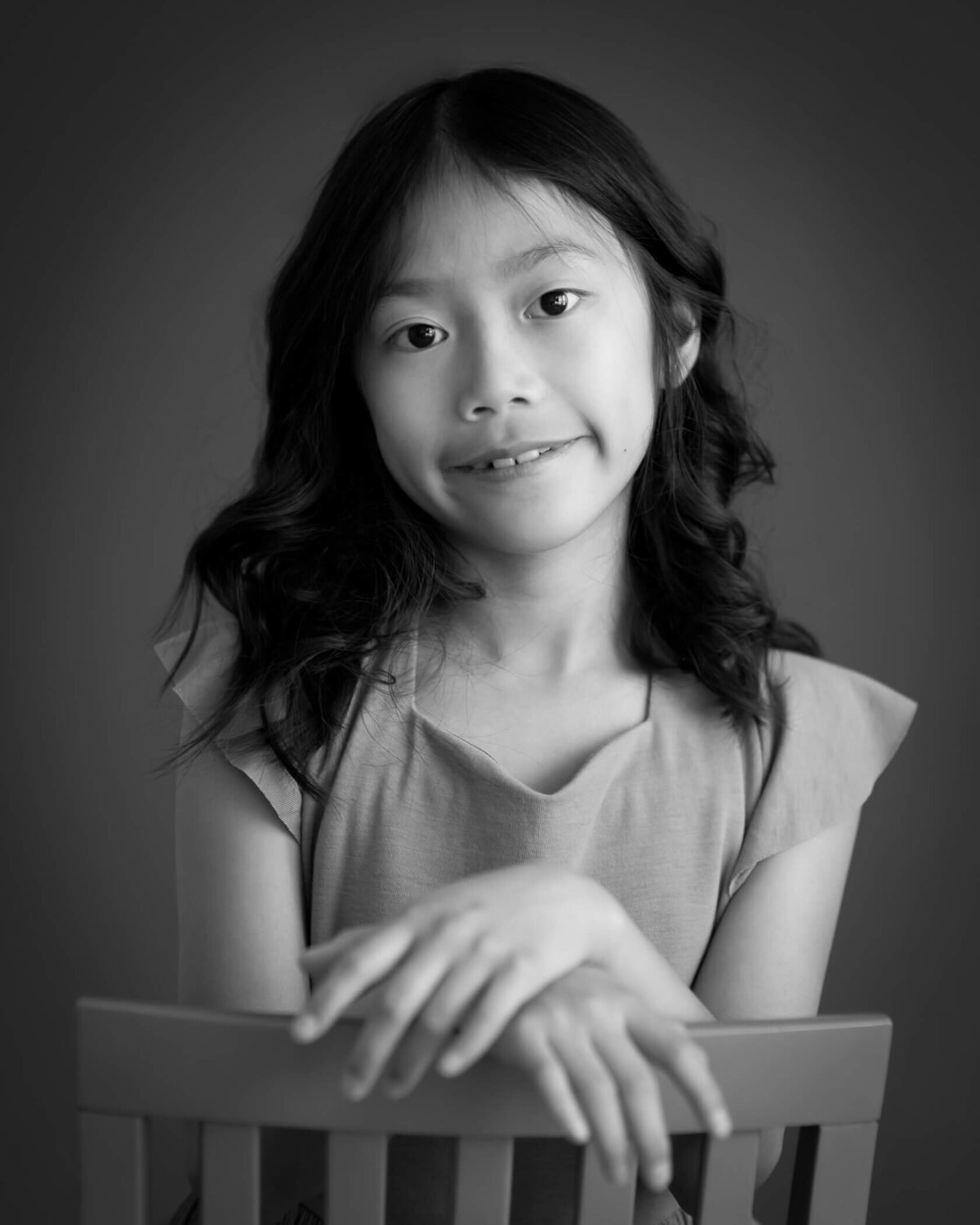 black & white portrait of a 10 year old girl