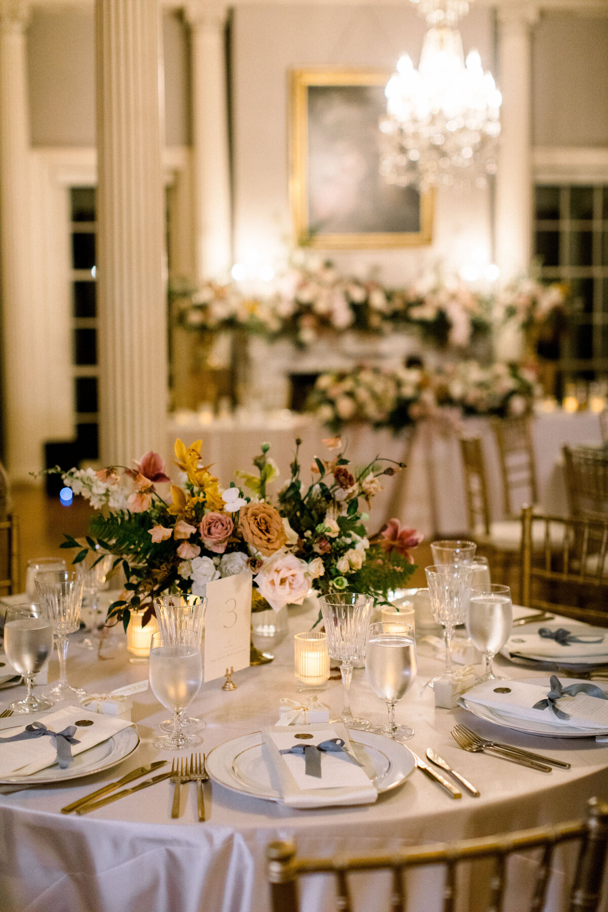 wedding reception table at elegant Lyman Estate wedding