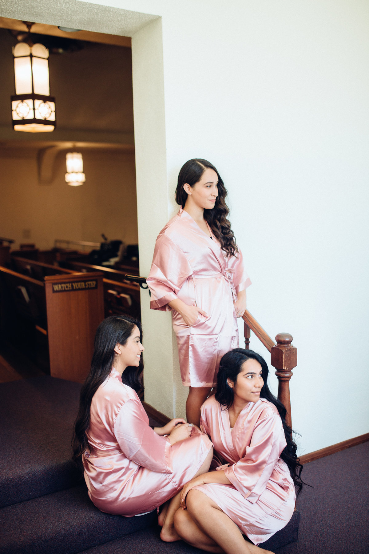 Wedding Photograph Of Three Women in Pink Robe Los Angeles