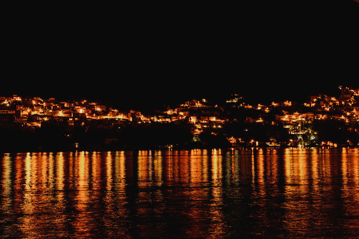 Lake Como Village at night orange yellow lights