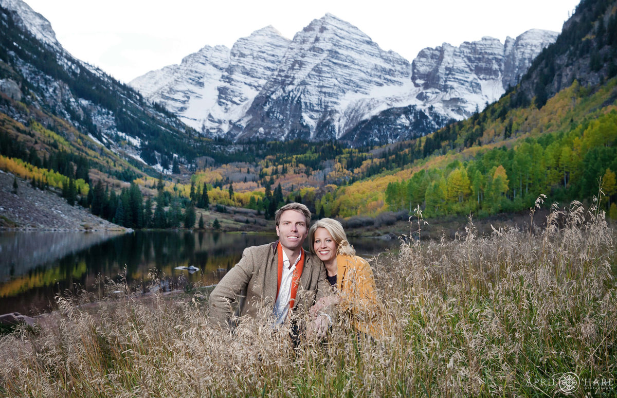 Beautiful Maroon Bells Fall Color Engagement Photography in Aspen Colorado