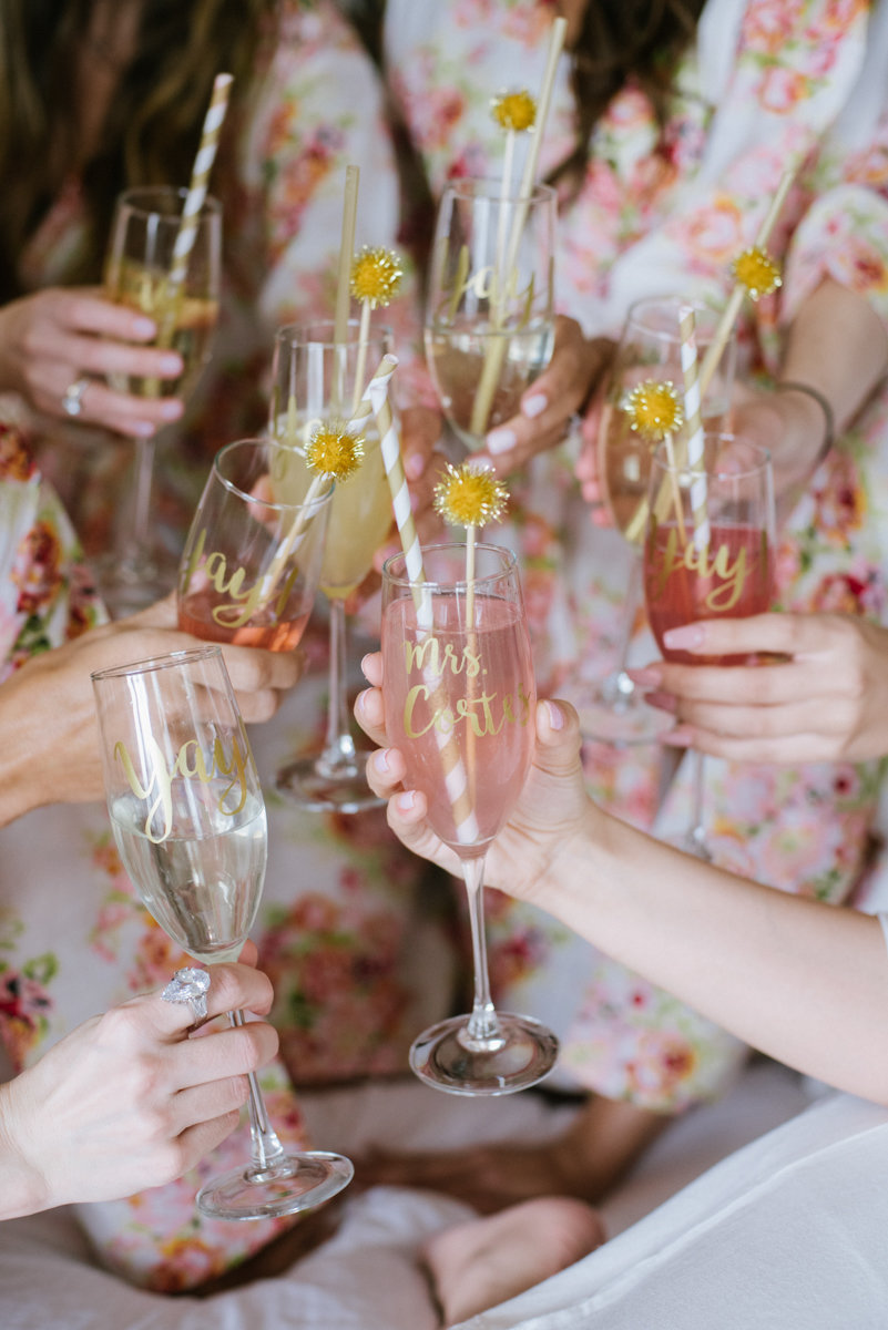 Pink champagne with pink bridesmaids robes