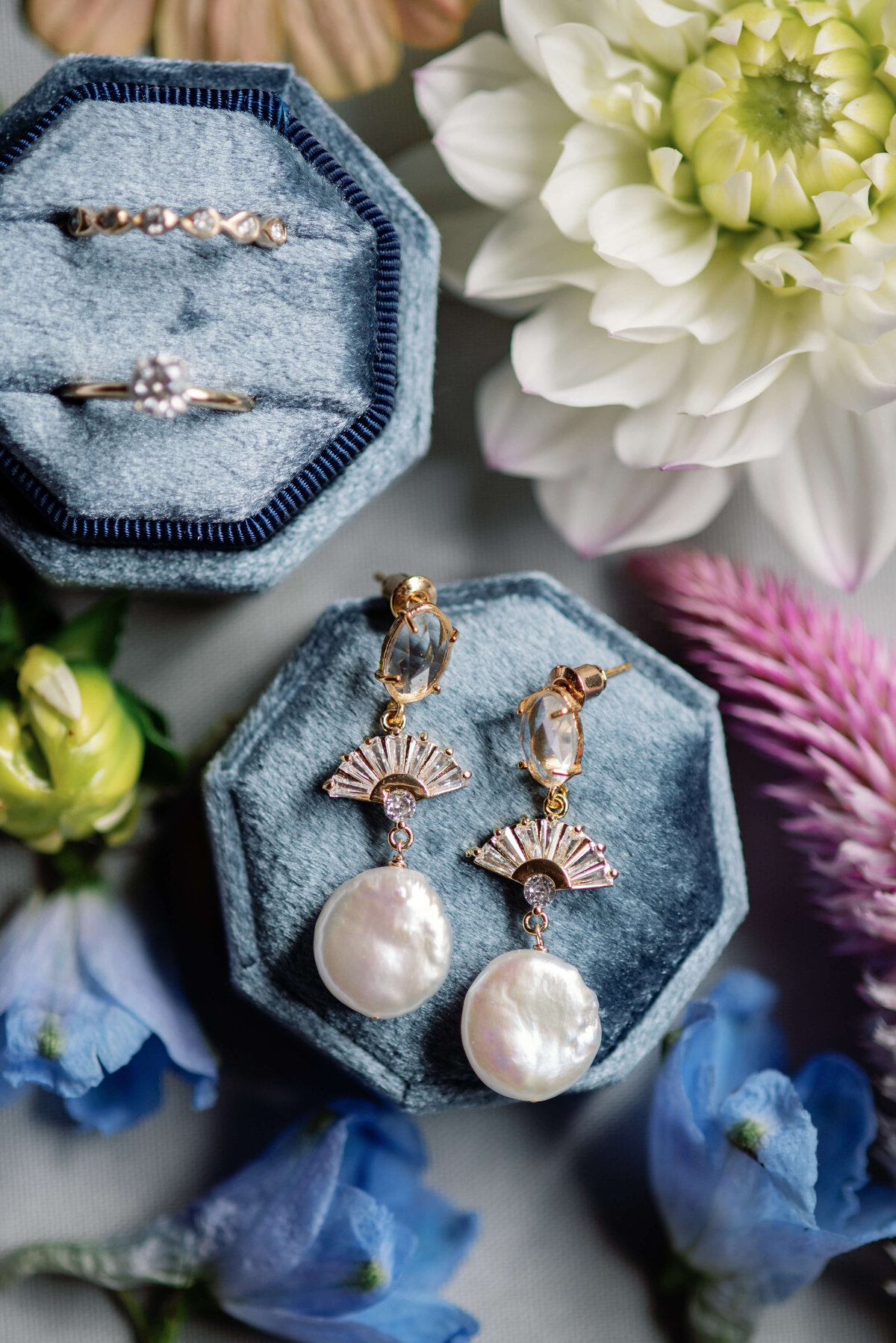 Pearl earrings at Oak Island Resort wedding, Nova Scotia