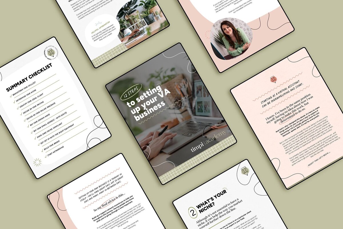 Workbook design layout for Virtual Assistant Online Course