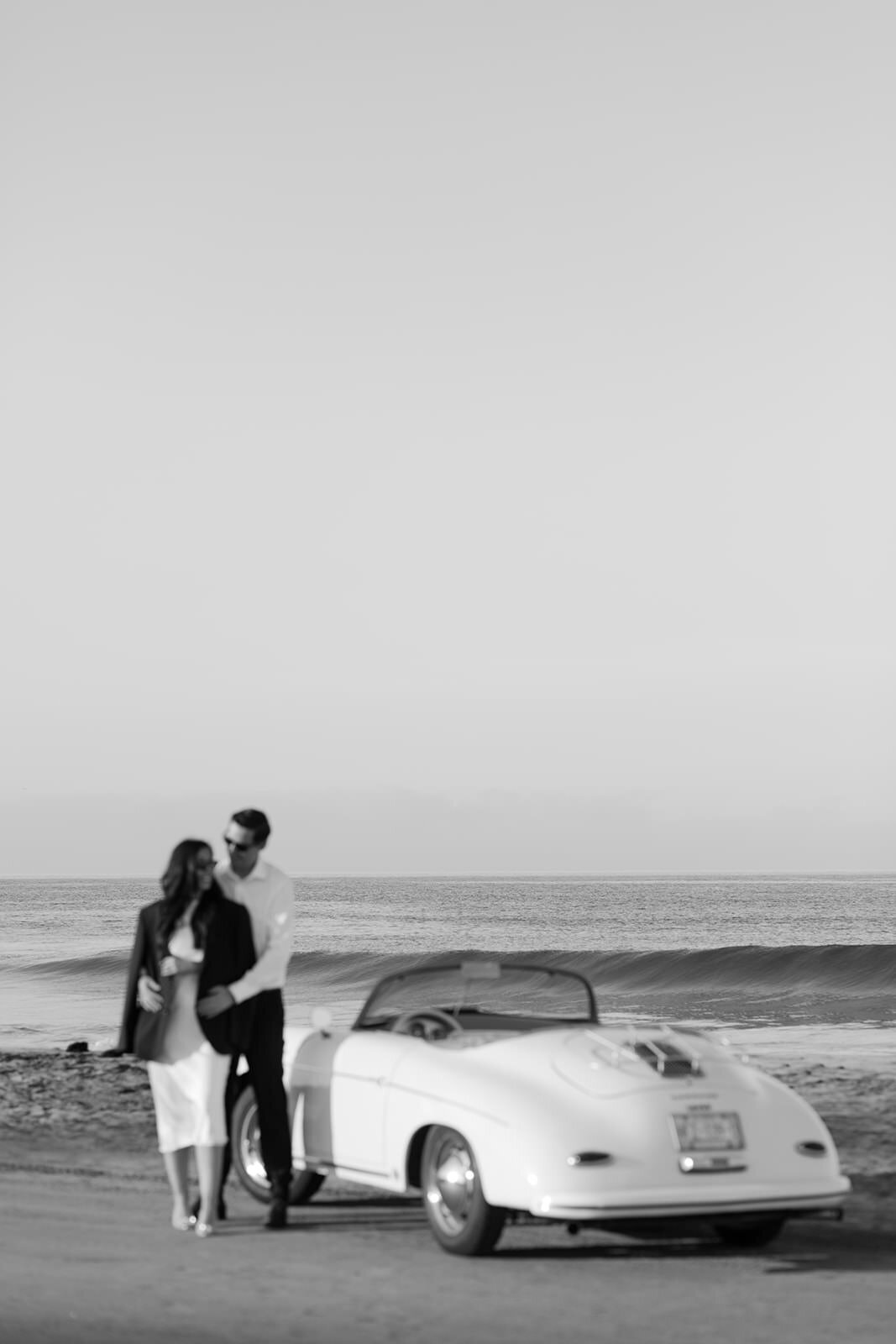 Beach engagement with vintage car Emma Lauren Photos Southern California Wedding Photographer -96