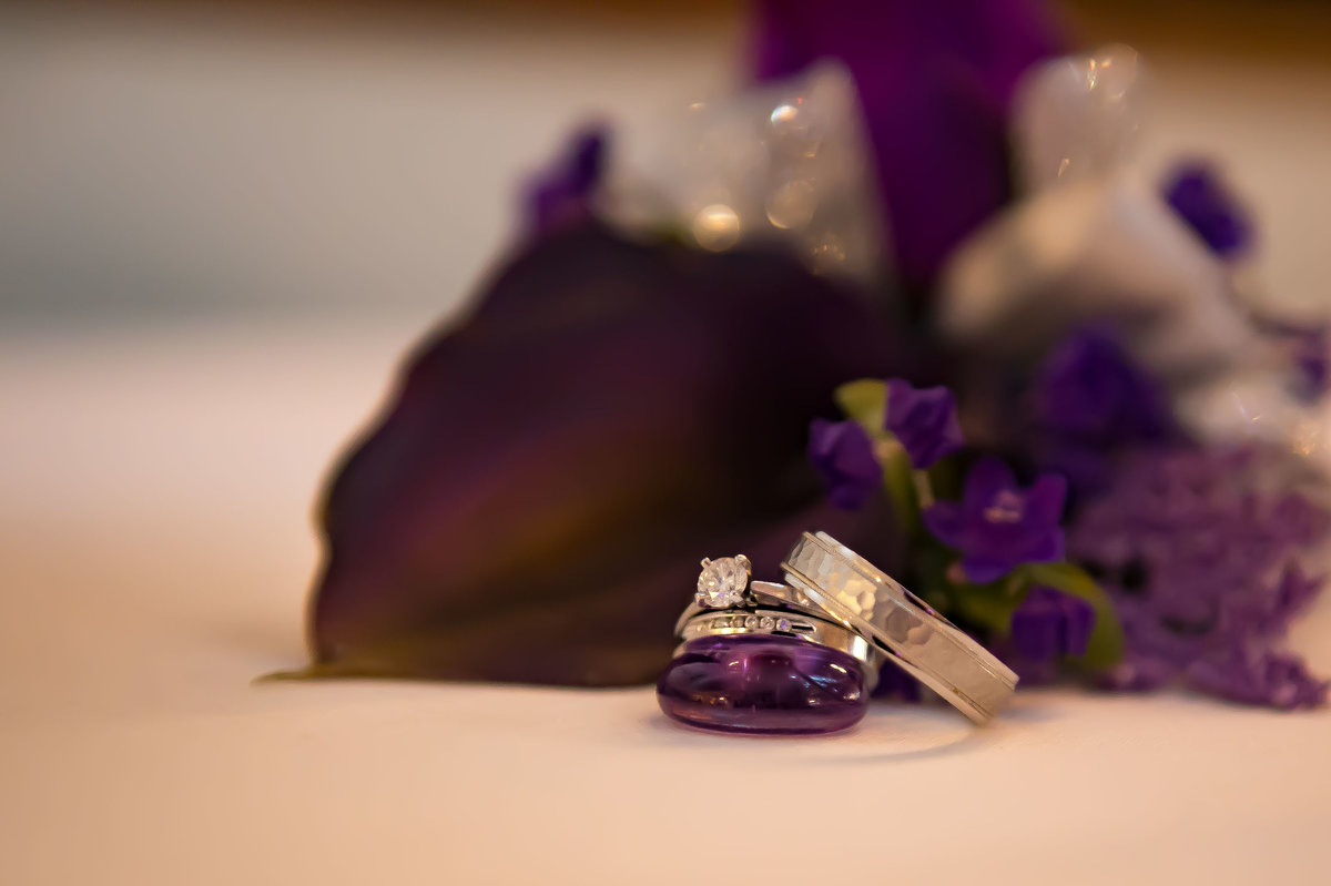 rings resting on purple beed